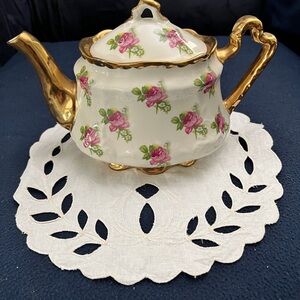 Floral Gold-Trimmed Teapot